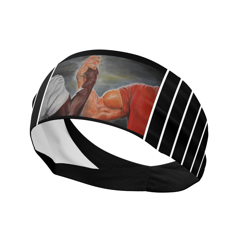 Black stripe wide Headband with biceps showing.
