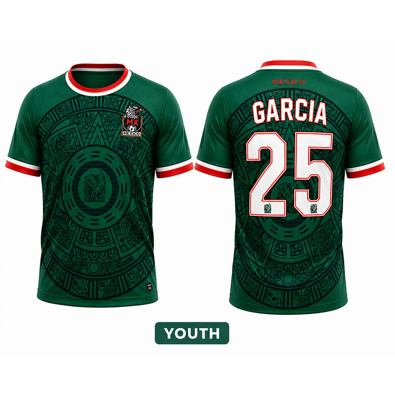 Custom Mexico Youth Soccer Jersey with Name & Number