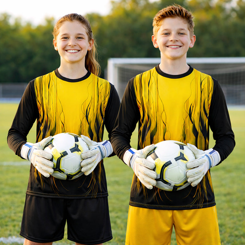 Sentinel Goalkeeper gold black kit black shorts and gold shorts