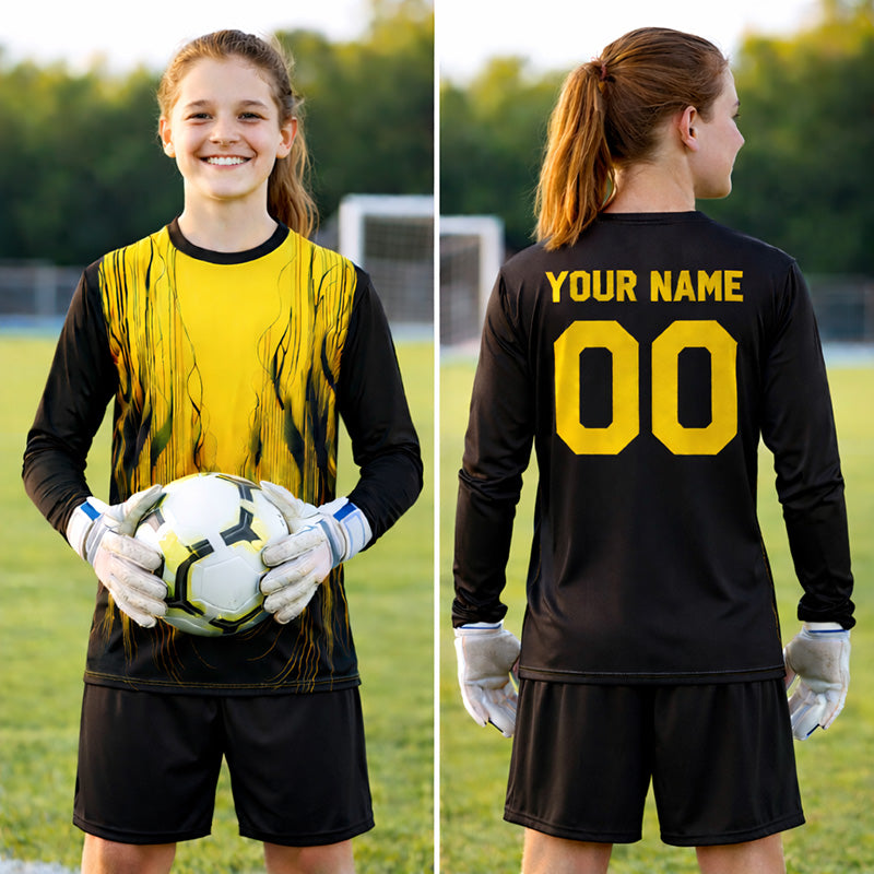 Sentinel Goalkeeper girls gold black kit black shorts