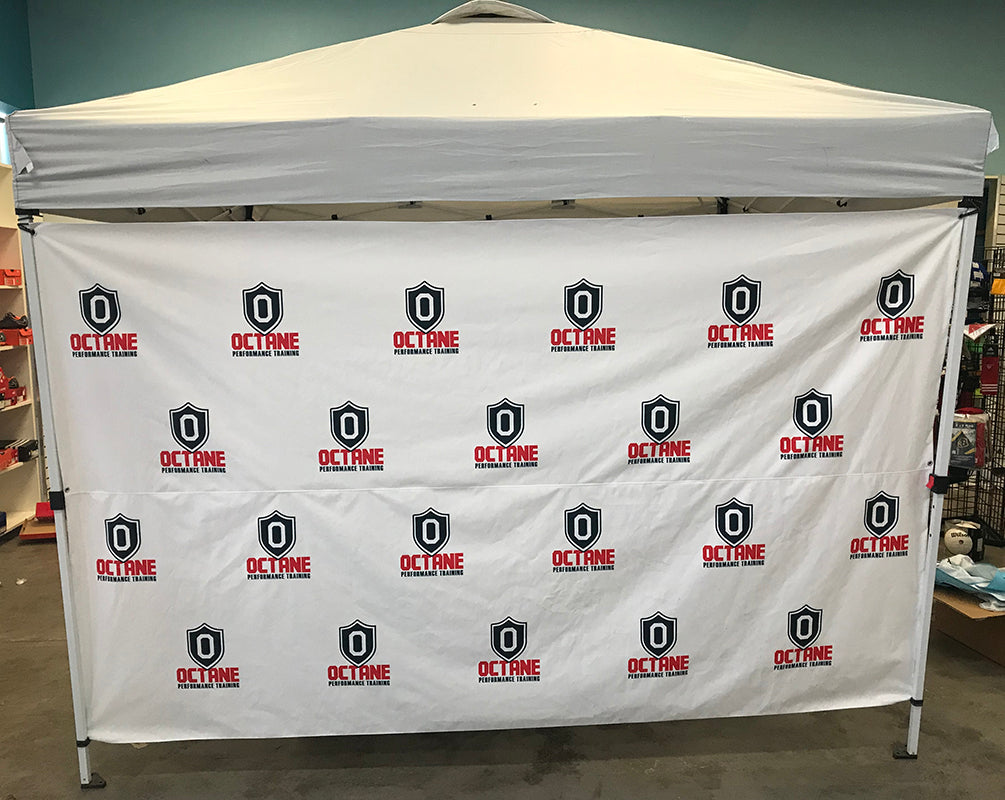 Tent wall step and repeat banner