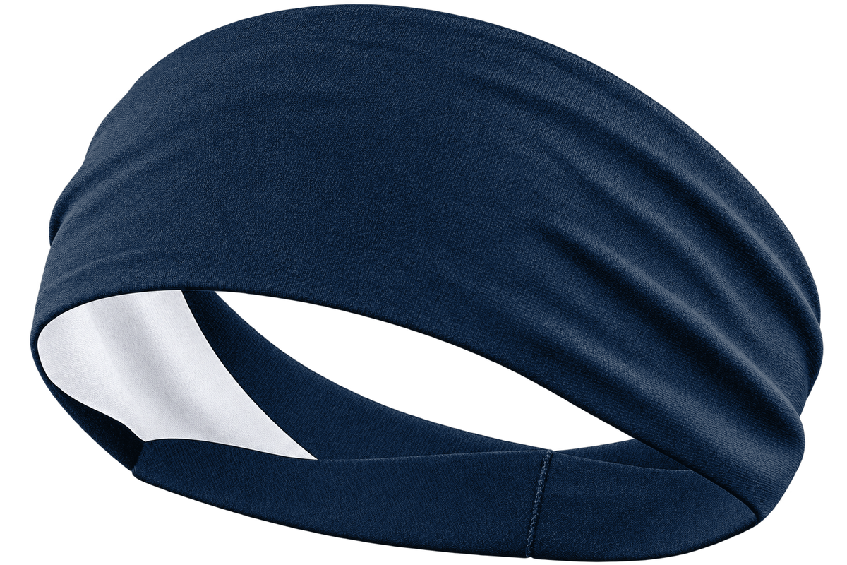 Athletic navy custom sports headband, front product view
