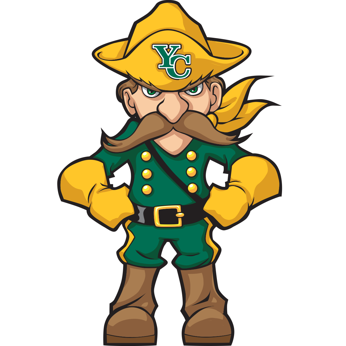 Yavapai College Roughriders primary mark — 'Ole Ruff with the green and gold YC monogram