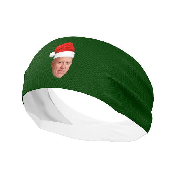 Green Headband with Santa head logo.