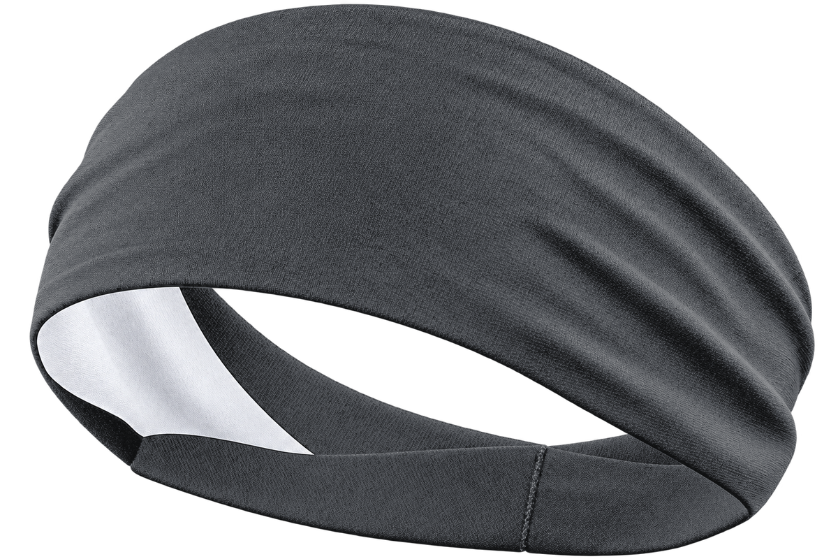 Charcoal gray custom sports headband, front product view